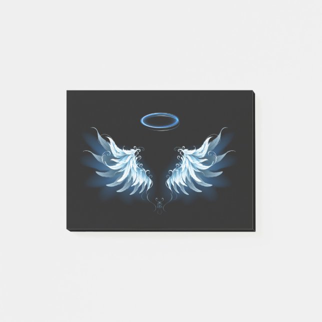 Post-it® Blue Glowing Angel Wings on black background (Devant)