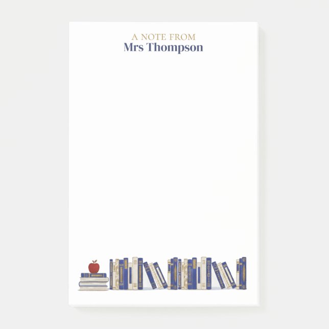 Post-it® Blue Gold Apple Bookshelf Personalized Teacher (Devant)