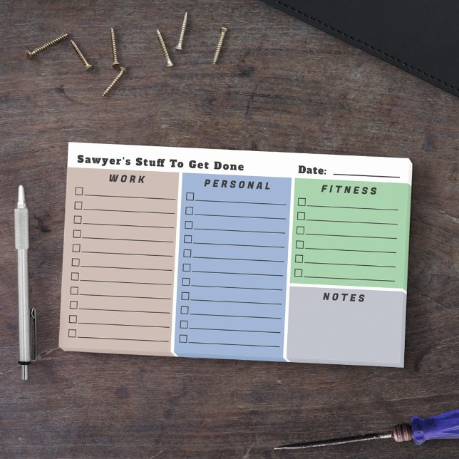 Post-it® Blue Green Brown Man's Daily Planning Checlists (Créateur téléchargé)