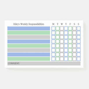 Post-it® Blue Green Responsabilités hebdomadaires Tableau d