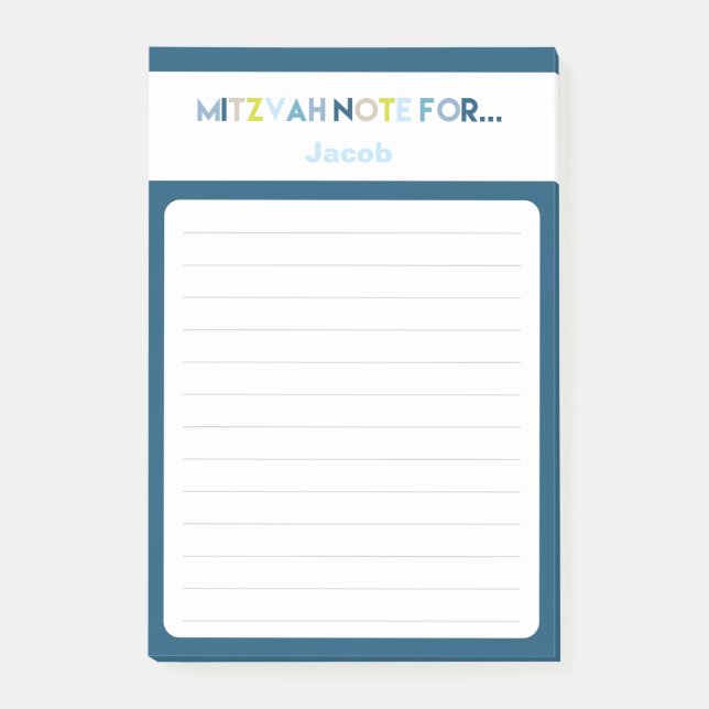 Post-it® Blue Mitzvah Note : 4 x 6 Sticky Pad (Devant)