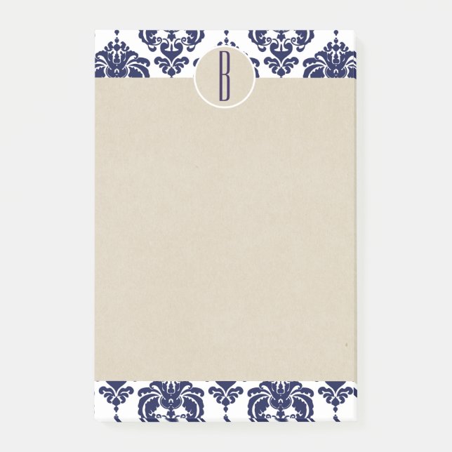 Post-it® Blue Navy White Glam Damas Kraft Monogramme initia (Devant)