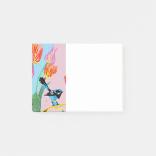 Post-it® Blue Wren Bird Motif Pink birds Post it Notes