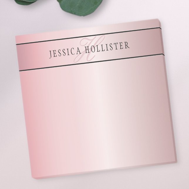 Post-it® Blush Élégant Faux Or Rose | Nom & Initiales (Créateur téléchargé)