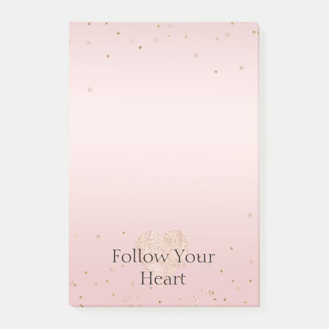 Post-it® Blush Pink Glitter Love Gold Confetti Heart (Devant)