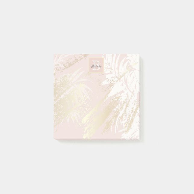 Post-it® Blush pink gold palm leaves monogram (Devant)