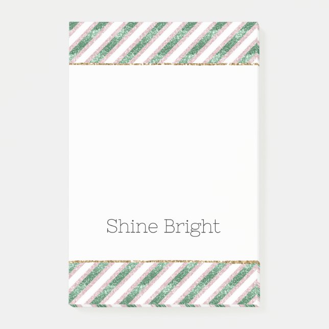 Post-it® Blush Pink Green Glitter Stripes Christmas   (Devant)