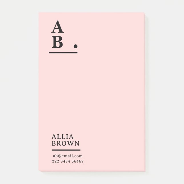 Post-it® Blush Pink Monogram Modern Design (Devant)