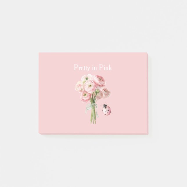 Post-it® Blush Pink Ranunculus Flowers Ladybug (Devant)