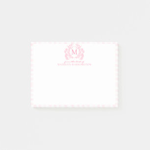 Post-it® Blush Rose Gingham Floral Couronne Monogramme