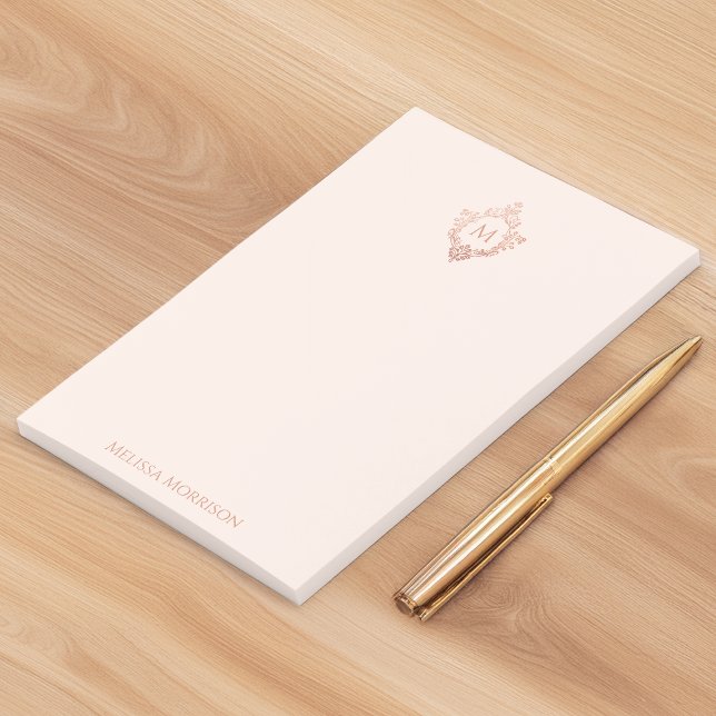 Post-it® Blush Rose Gold Monogramme Élégant Blason Orné (Créateur téléchargé)