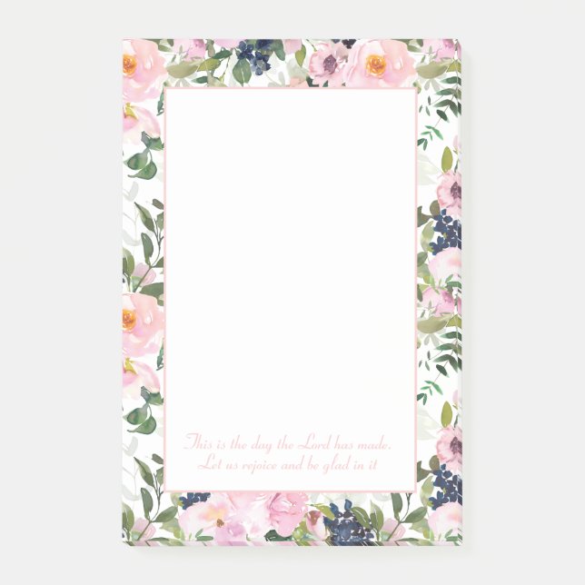 Post-it® Blush Rose Navy Bleu Floral Christian Bible Verset (Devant)