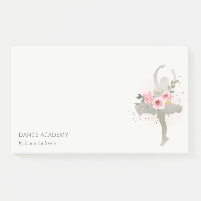 Post-it® Blush Silver Floral Girl Dance Academy Logo (Devant)