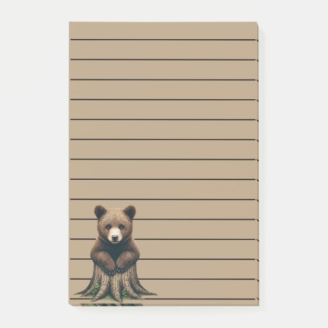 Post-it® Boeuf d'ours adorable assis sur la souche d'arbre (Devant)