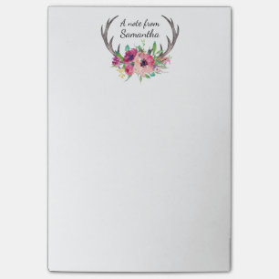 Post-it® Boho Antlers Aquarelle Florale avec votre nom