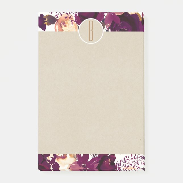 Post-it® Boho Bordeaux Marsala Floral Kraft Rustique Monogr (Devant)