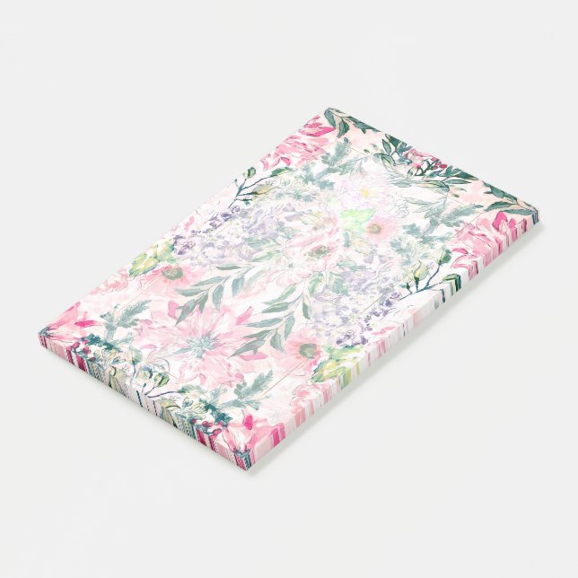 Post-it® Boho Chic rose Floral Aquarelle Botanique (Incliné)