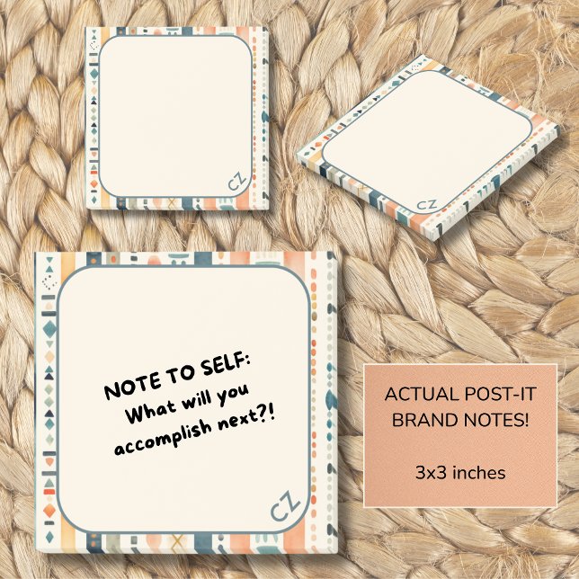 Post-it® Boho Coordination Retour à la collection scolaire (Cute boho Post-Its feature your initials and soft warm hues of orange, blue, and beige.)