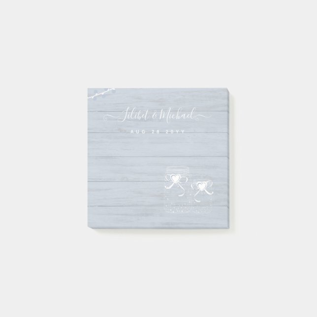Post-it® BOHO Dusty Blue Driftwood Mason Jars Mariage (Devant)