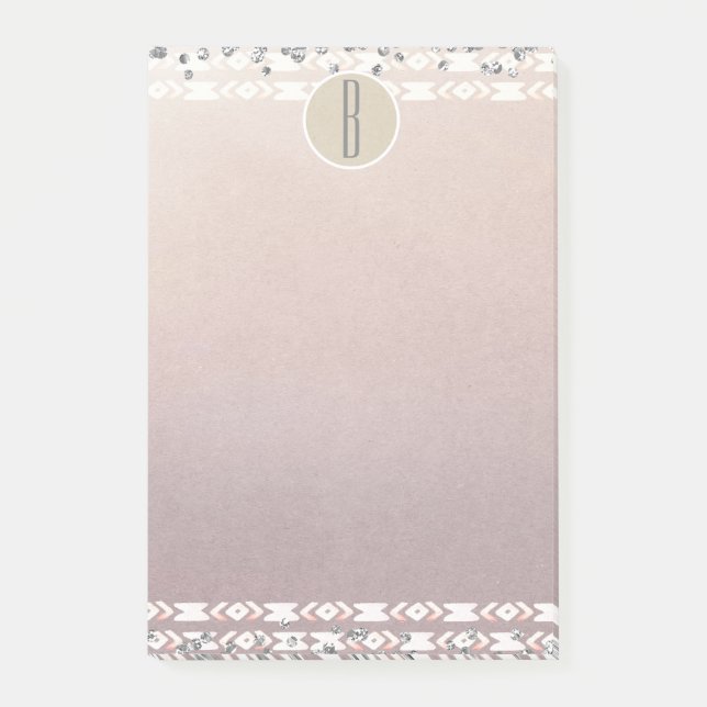 Post-it® Boho Perle Pailleté Glam Kraft Rustique Monogramme (Devant)