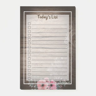 Post-it® Boho Pink Primrose Patiné Wood Liste d'aujourd'hui