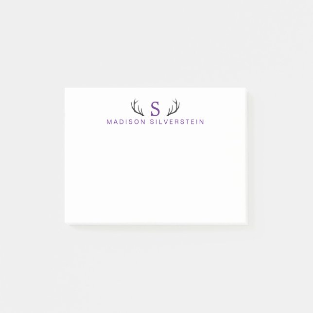 Post-it® Bois de cerf élégants monogramme violet (Devant)