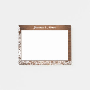 Post-it® Bois Rustique & Dentelle Blanche Sur Mesure