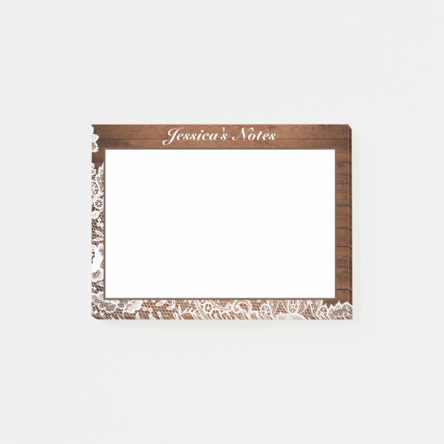 Post-it® Bois Rustique & Dentelle Blanche Sur Mesure (Devant)