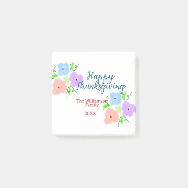 Post-it® Bon thanksgiving bleu violet rose ajouter famille  (Devant)
