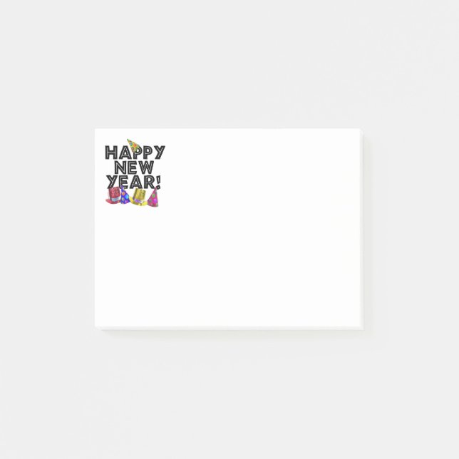 Post-it® Bonne Année - Texte avec Chapeaux de Fête (Devant)