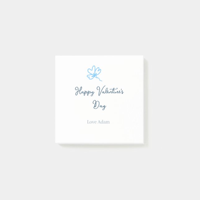 Post-it® Bonne Saint-Valentin bleue fleur nom rustique joye (Devant)