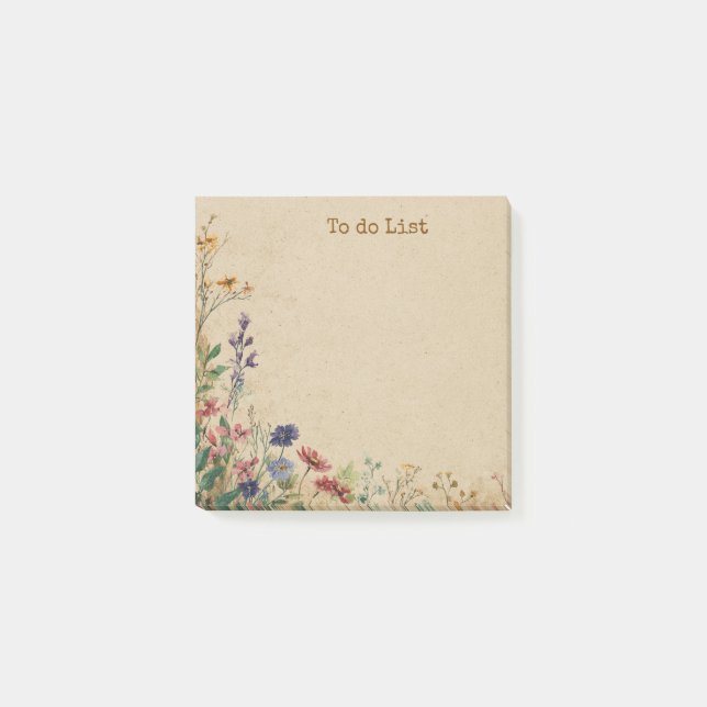 Post-it® Bordure beige Fleur sauvage Boho rustique (Devant)