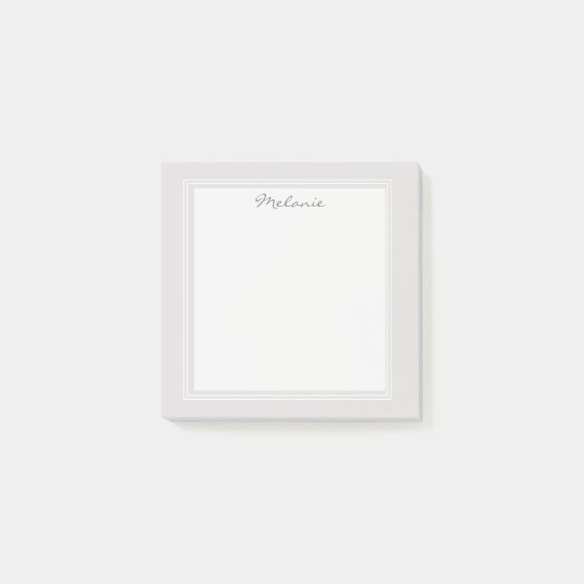 Post-it® Bordure blanche argent gris clair moderne Script (Devant)
