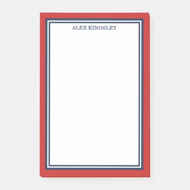 Post-it® Bordure Bleue Rouge Ajoutez Votre Nom (Devant)