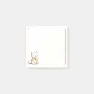 Post-it® Bordure claire Chat beige mignon avec cône de crèm