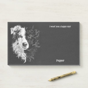Post-it® Bordure Collie Art Abstrait Nom du chien