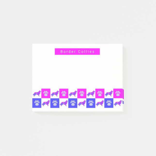 Post-it® Bordure Collie Chien & Paw Hot Rose & Blue (Devant)