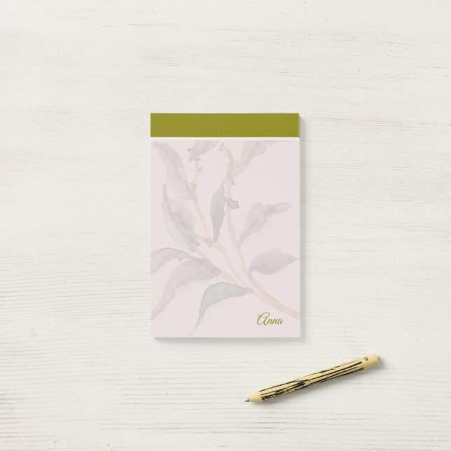 Post-it® Bordure de verdure naturelle de script personnalis (Sur un bureau)