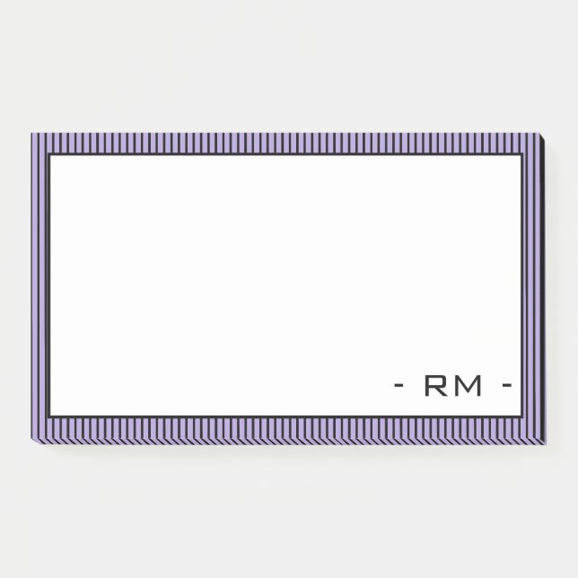 Post-it® Bordure en rayures pastel violet noir | Monogramme (Devant)