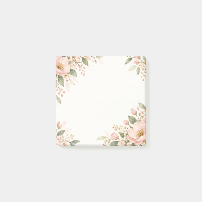 Post-it® Bordure florale aquarelle rose (Devant)