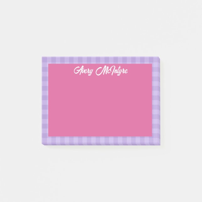 Post-it® Bordure Gingham Rose Violet Nom en écriture Cool (Devant)