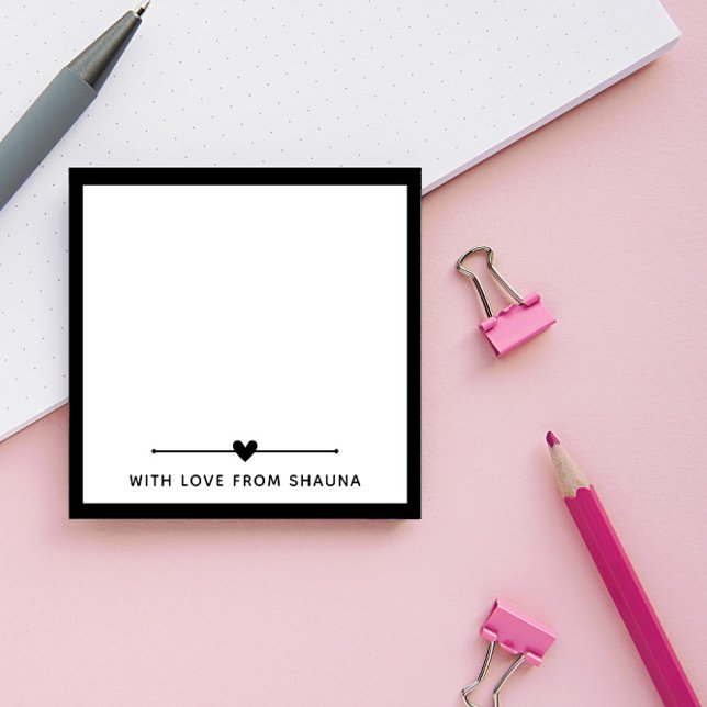 Post-it® Bordure Noire & Coeur Avec Amour Du Nom (Créateur téléchargé)