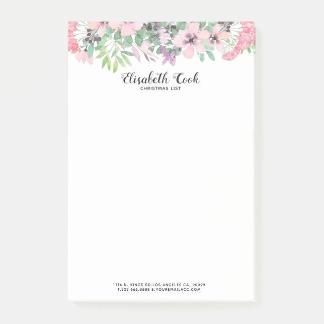 Post-it® Bordure Pastel Rose & Fleurs Vertes (Devant)
