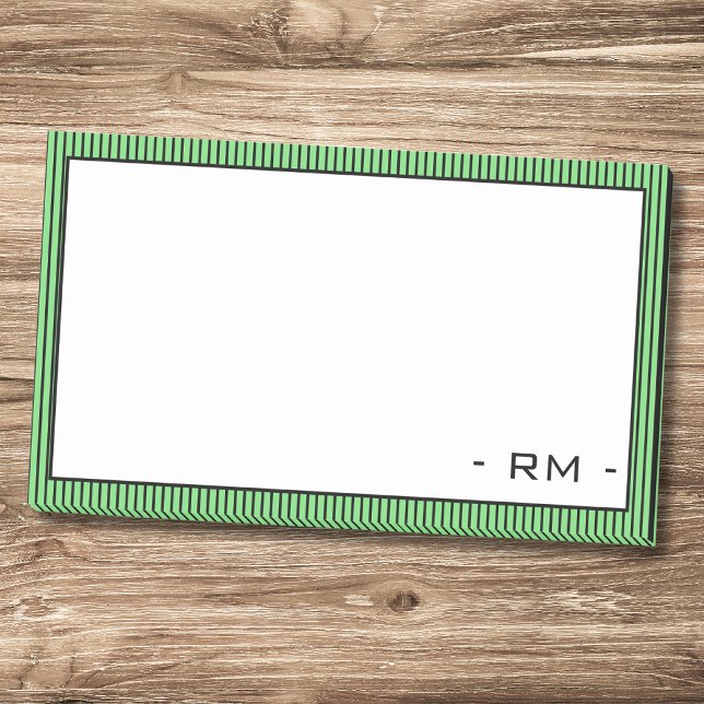 Post-it® Bordure rayée vert pastel et noir | Monogramme  (Créateur téléchargé)