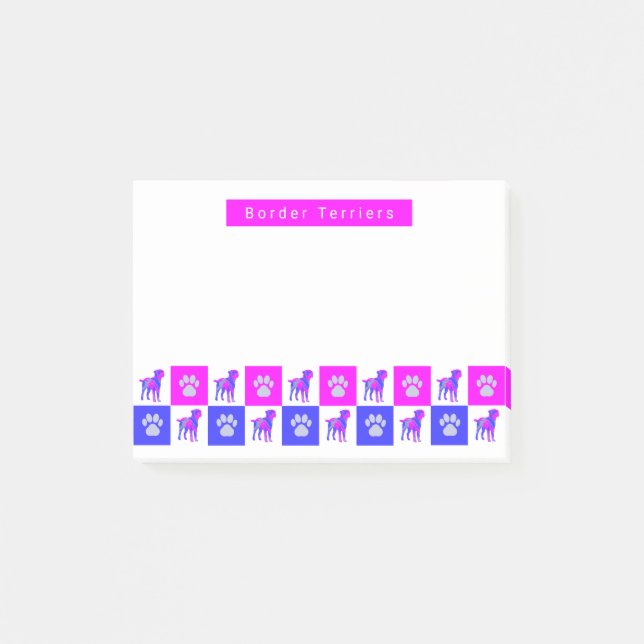 Post-it® Bordure Terrier Chien & Paw Hot Rose & Blue (Devant)
