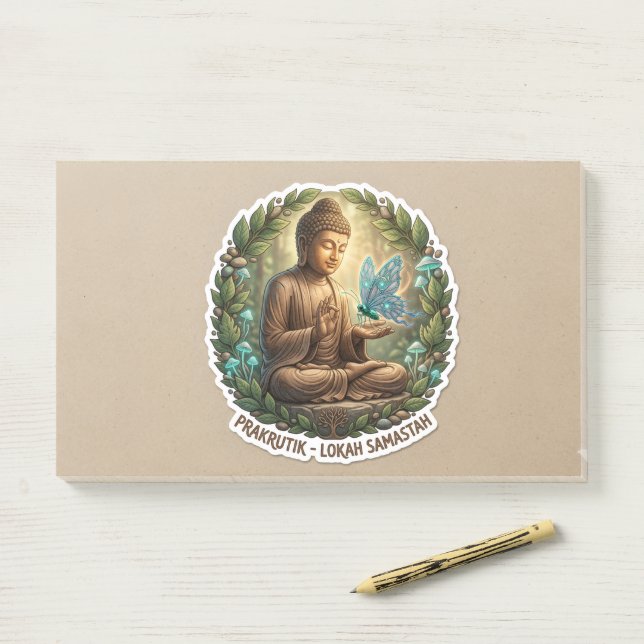 Post-it® Bouddha avec autocollant zen papillon - Paisible (Sur un bureau)