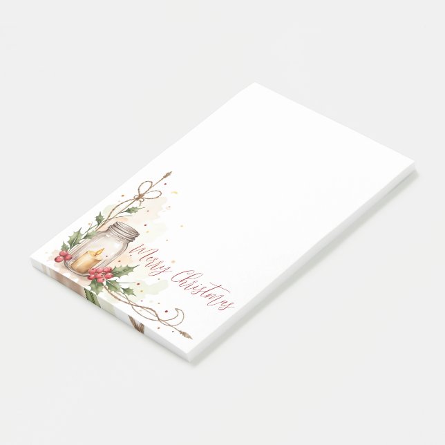 Post-it® Bougie en pot Mason avec houx et aquarelle  (Incliné)