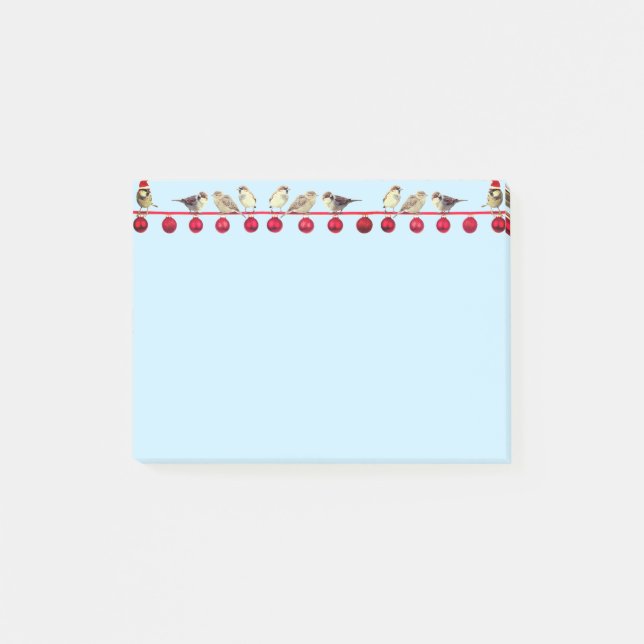 Post-it® boules de Noël et oiseaux de chant sur fond bleu c (Devant)