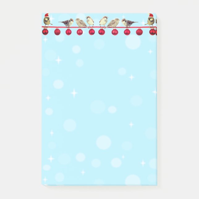 Post-it® boules de Noël et oiseaux de Noël sur fond bleu ci (Devant)