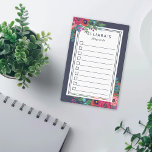 Post-it® Bouquet Boho Vibrant Nom Personnalisé À Faire List<br><div class="desc">Bloc-notes floral à faire avec fleurs roses et violettes contre un arrière - plan bleu marine. Les posters à faire comportent une liste de cases à cocher comportant dix lignes. Ajoutez votre nom en haut !</div>